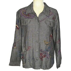 Vintage Beaded Patchwork Jacket Boho Artsy Festival Large Embroidered